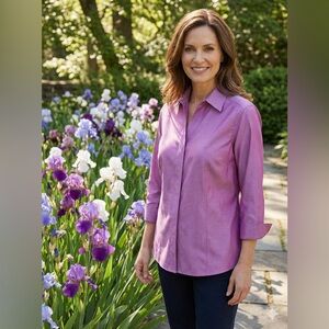 Taylor Purple Button-Up Blouse with cuffed sleeves